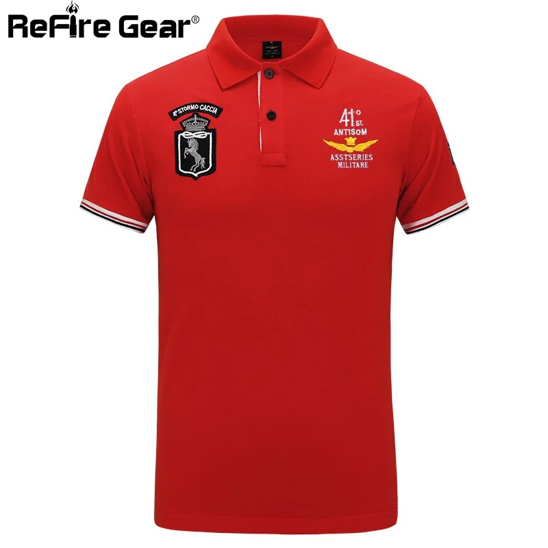 Refire gear ВВС Военная рубашка поло для мужчин пилот Вышивка Армии тактические рубашки летние дышащие с коротким рукавом хлопок поло - Цвет: Red