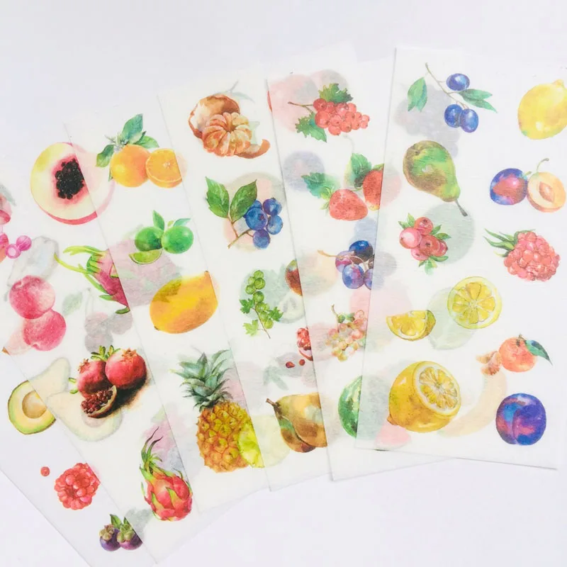 6 Sheets Fresh Colorful Fruits Washi Paper Decorative Stickers Computer Notebook Decor