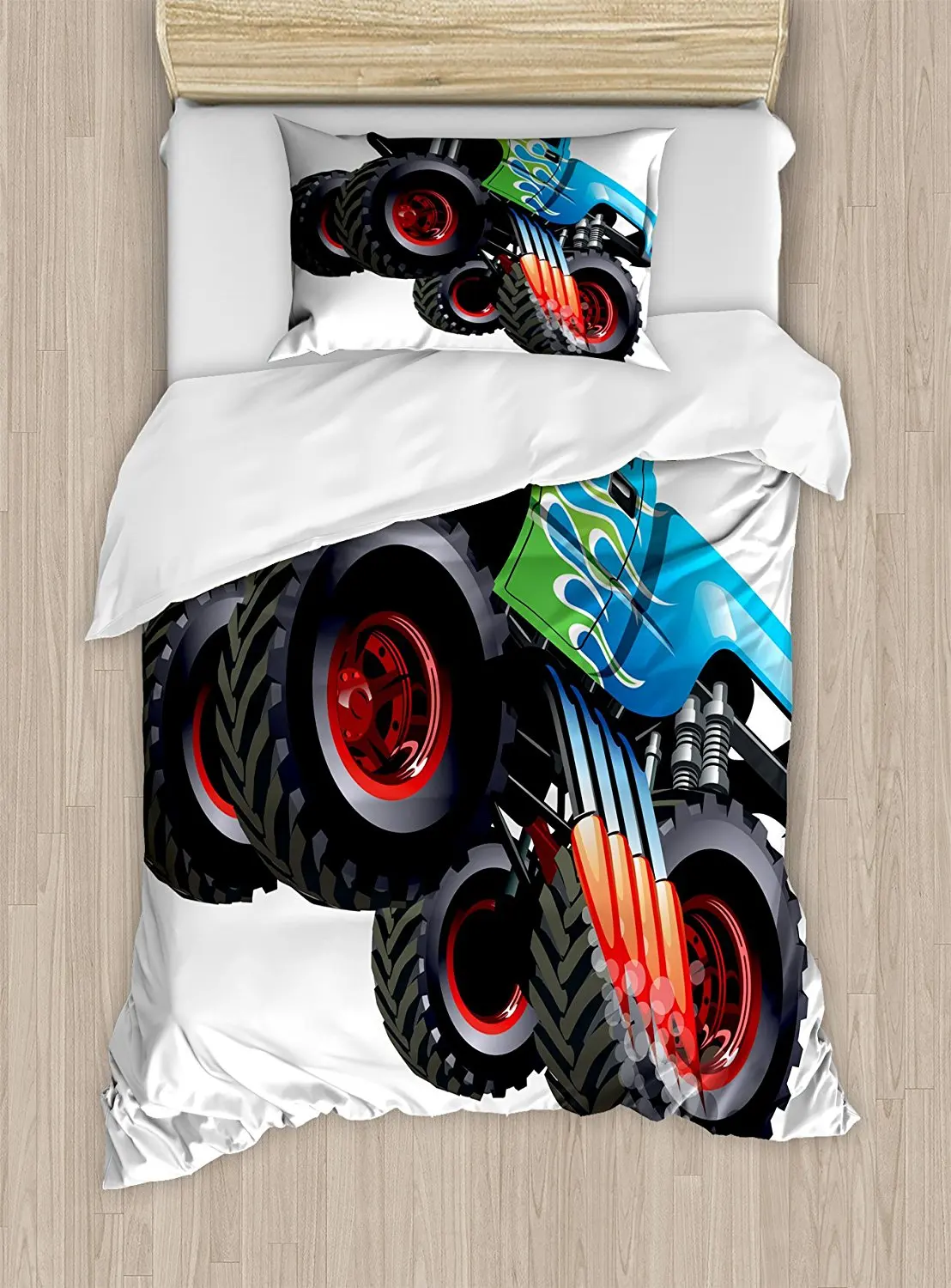 Cars Duvet Cover Set Cartoon Monster Truck Cool Vehicle Modified to the