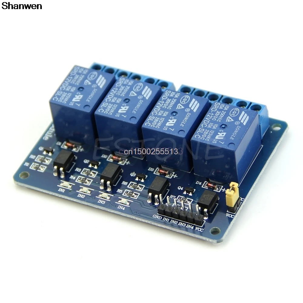 12В 4 Канальный Релейный модуль с оптомуфтой PIC/AVR/51/ARM для Arduino одним чипом|channel relay|12v