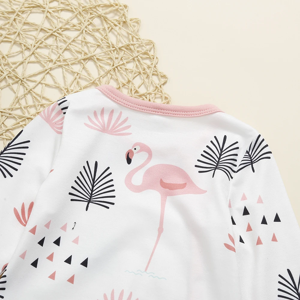 Осенний хлопковый комбинезон Фламинго унисекс с длинными рукавами и круглым вырезом для новорожденных; одежда для сна; костюм
