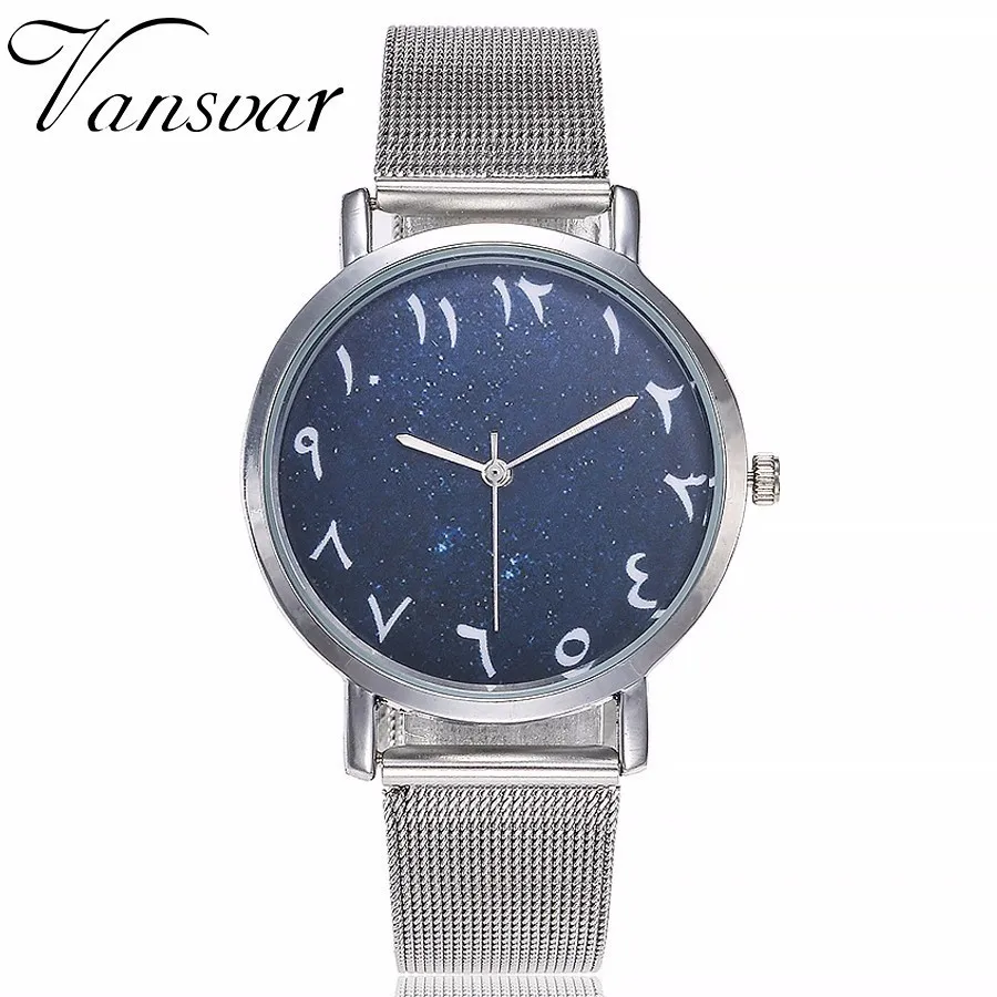 

Hot Fashion Women Silver Mesh Arabic Numbers Watches Casual Stainless Steel Stars Dial Quartz Wristwatches Relogio Feminino