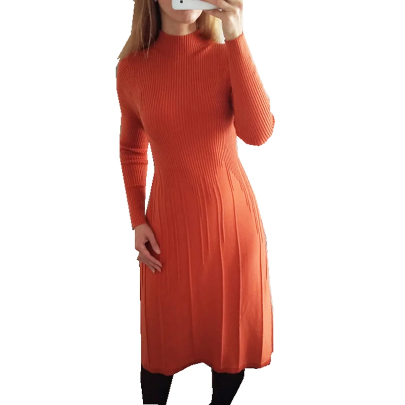 

INNASOFAN dress for women Autumn-winter knitted dress Euro-American fashion pleated dress with half-high collar and long sleeves