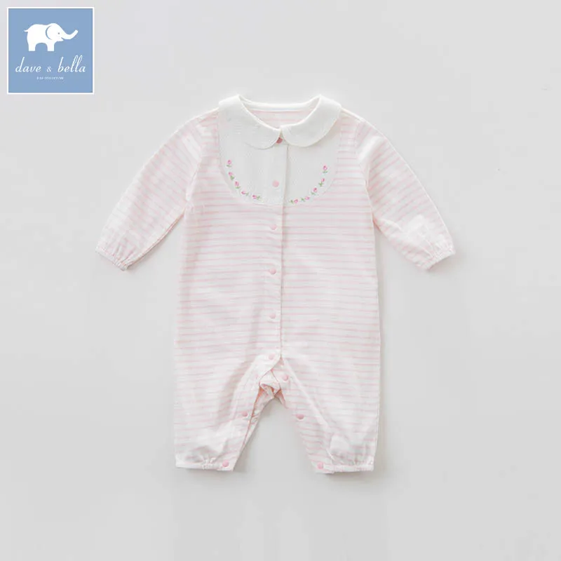 

DB7627 dave bella spring new born baby cotton romper infant clothes girls pink cute striped romper baby 1 piece