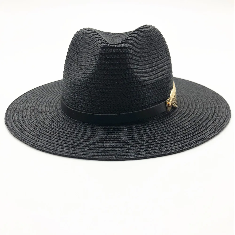 Summer British Belt Vintage Trilby flat brimmed sun hat sun protection hat straw hat Shading sun hat Lady fashion beach Unisex Jazz