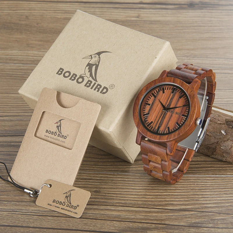 BOBO BIRD V-M10 New Arrival Mens Watch Ebony Wood Dial All Wood Quartz Wristwatch in Gift Box reloj hombre 2017