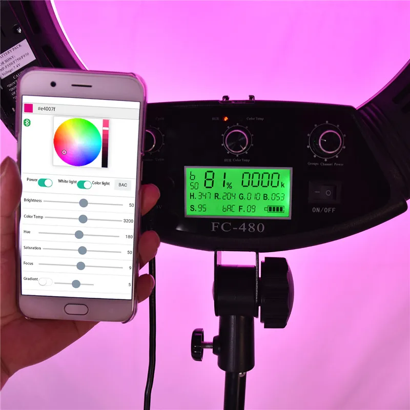 

Yidoblo Black FC-480 RGB LED Ring Light LED Video Light Makeup Light Photography Light Film Studio Light Ring Lamp 2M Stand Bag