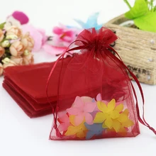 500 шт/партия темно-красные сумки из органзы 11x16 см Подарочная сумка на шнурке свадебные подарки из конфет ювелирные изделия Упаковочные сумки милые сумки из органзы