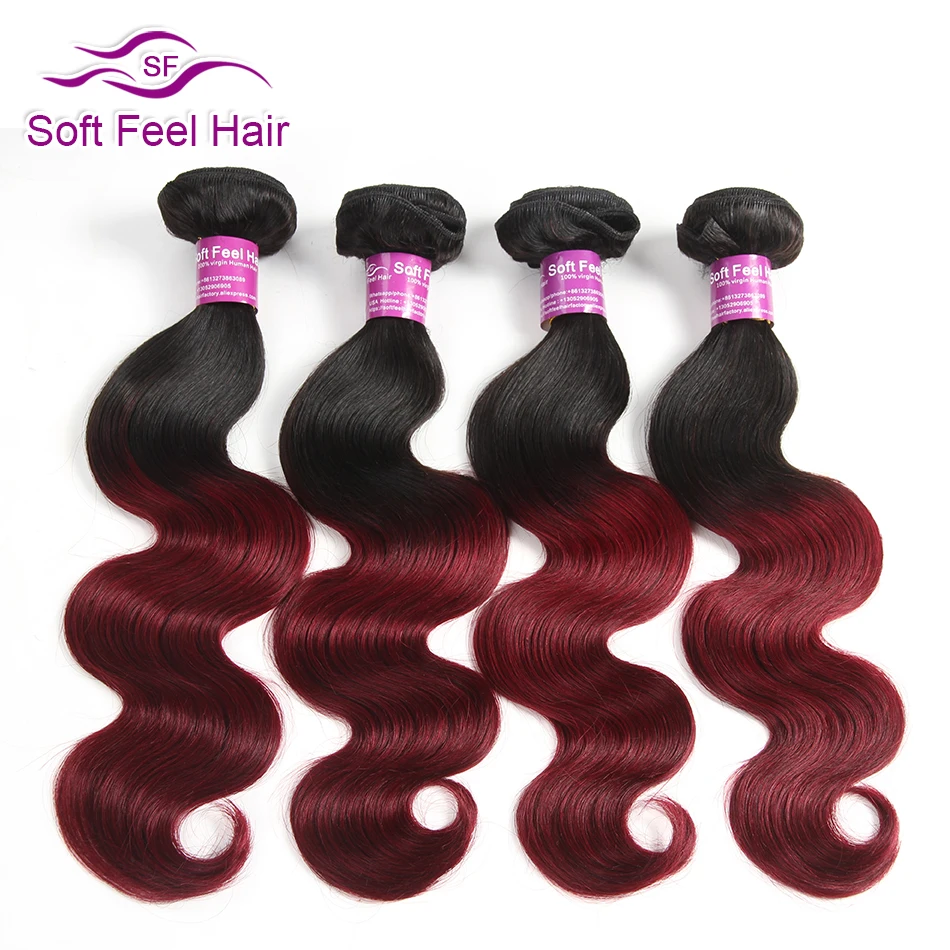 Soft Feel Hair Peruvian Body Wave 1 Bundle 1B/Burgundy Ombre Human Hair Weave Extensions Non Remy Hair 10-28 Inch Free Shipping body-wave