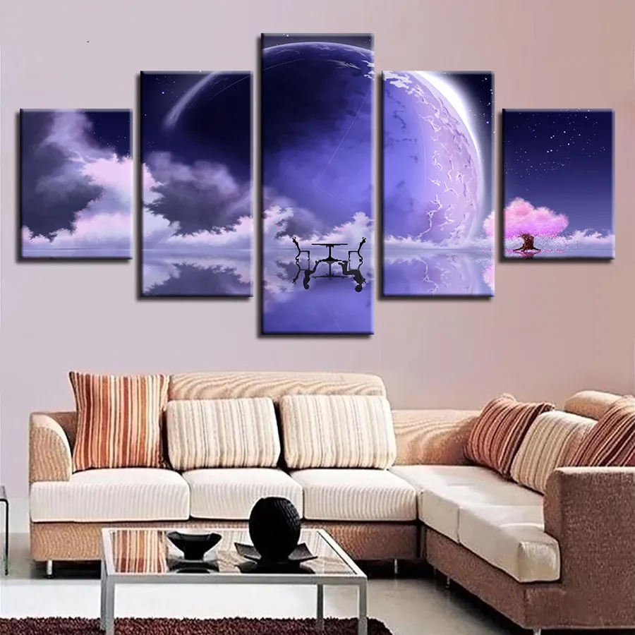 5D Rhinestones Embroidery 5 Pieces Purple Moon Reflection Paintings Diamond Painting Cross Stitch Kits DIY Mosaic kit | Дом и сад