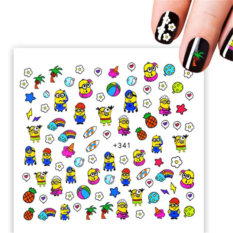 Ленивый желтый цыпленок мультфильм вода наклейки для ногтей украшения вода наклейки на ногти надписи ползунки для ногтей дизайн - Цвет: 341