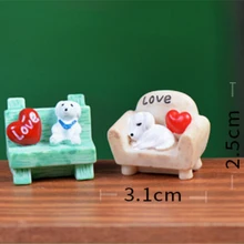 1Pcs Mini Cute Dog Heart Resin Cabochon Sit Sofa Resine Craft Figurines Miniatures Garden Gnome Decor Bonsai Terrarium Supplies