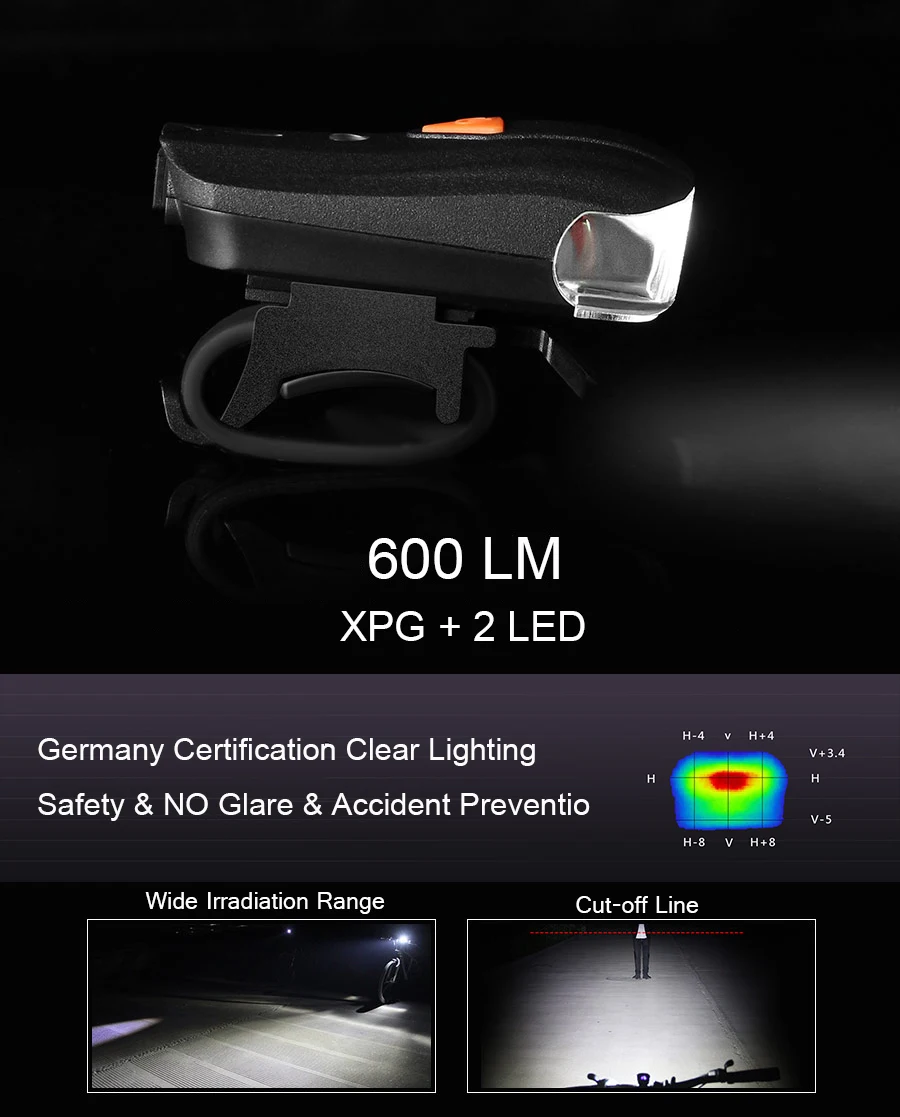 OUTERDO 5 Modes USB Charging Bicycle German Standard Smart Sensor Warning Light Flashlight Waterproof Bike Front Light Headlight