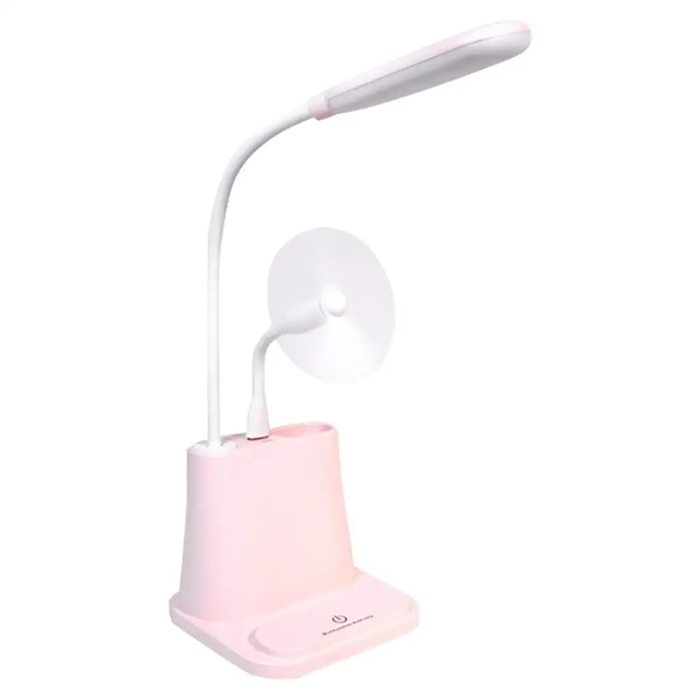 Светодиодный настольный светильник, настольная лампа, держатель для ручки, USB, складной ночник, лампа для защиты глаз с вентилятором, для телефона, для детей, для чтения, спальни - Цвет корпуса: Pink Fan
