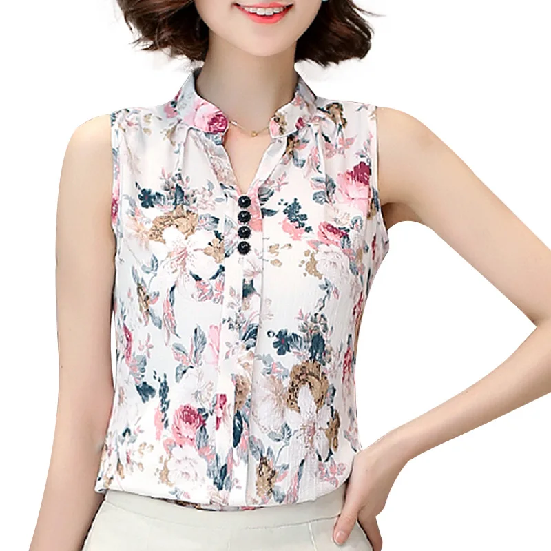 Women Blouses And Shirts 2019 Summer Korean Elegant Sleeveless Butterfly Plaid Print Shirt Ladies Office Tops Female Clothing | Женская
