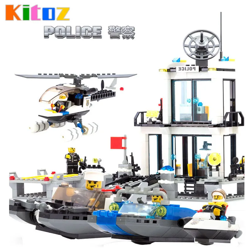 

536pcs Maritime Police Station Model Patrol Helicopter Airship Building Blocks Bricks Toys Compatible With Lego For Children Boy