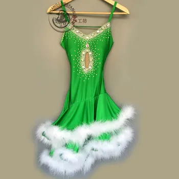 

New style latin dance costume sexy spandex feather latin dance dress for women latin dance compeition dresses A92 S-4XL