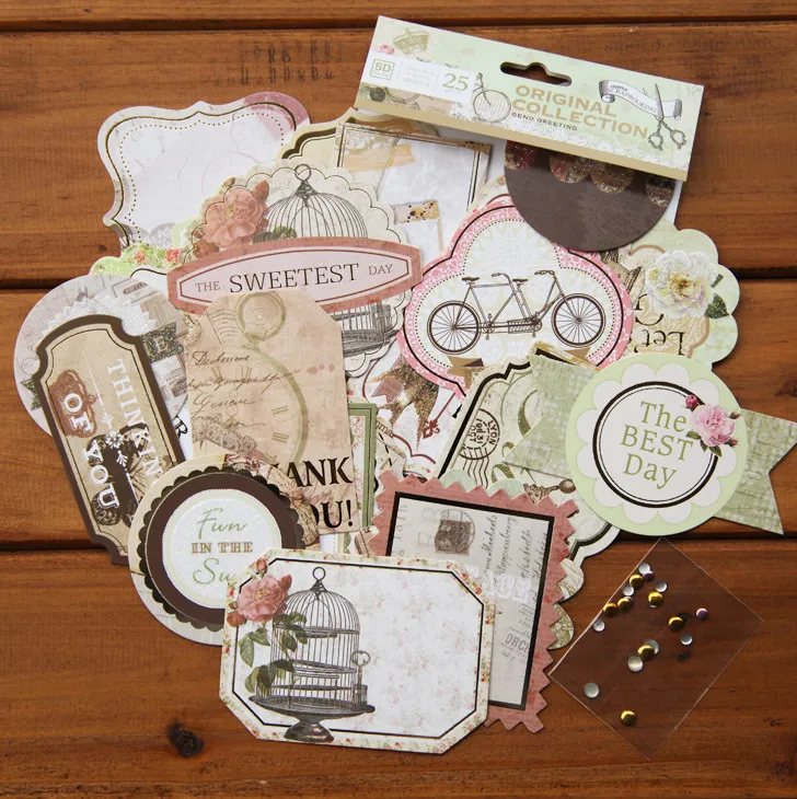 

Vintage Die Cut Pack Paperboard Titles Tags DIY Scrapbooking Decorative Craft Happy Planner/Card Making/Journaling Project