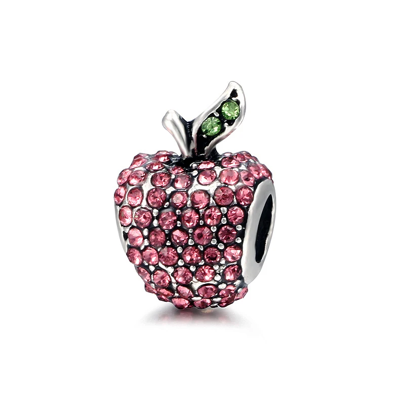 Классический стиль аутентичный Циркон Красное яблоко DIY Шарм бусины подходят Pandora Браслеты Женские Ювелирные изделия Аксессуары
