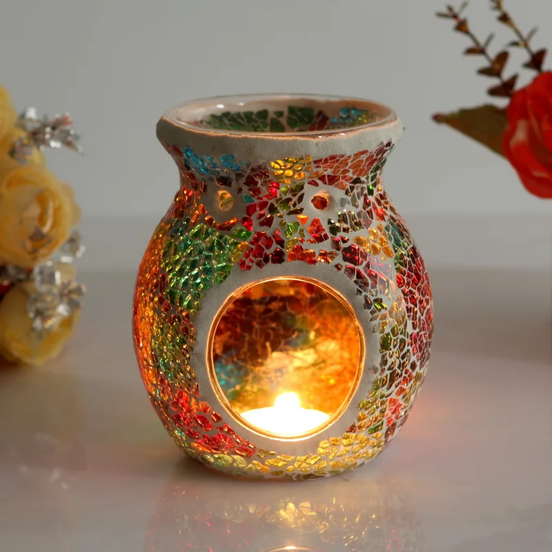Free Shipping 1 X Mosaic Glass Candle Holder Incense Burner Oil Lamp