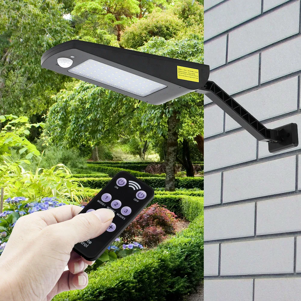 

LED Solar Light PIR Motion Sensor 66leds Wall White Lamp With Remote Control Waterproof for Outdoor Patio Garden Yard Street