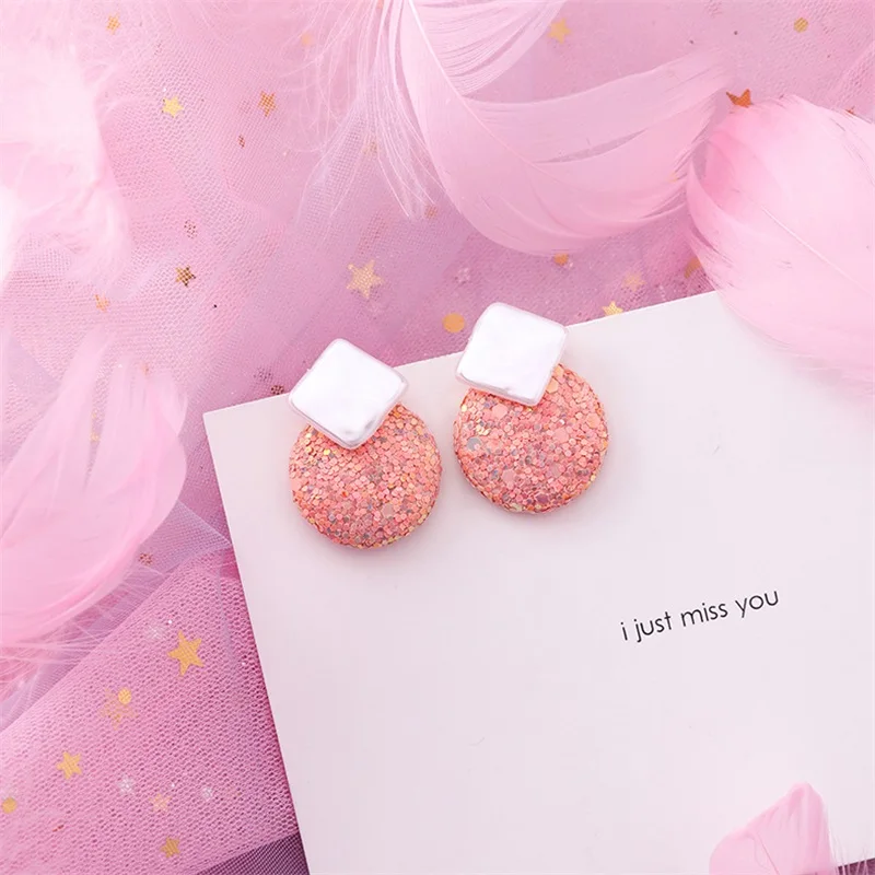 Корейские модные милые розовые геометрические круглые длинные серьги с жемчугом для женщин и девушек, летние ювелирные аксессуары - Окраска металла: style-25