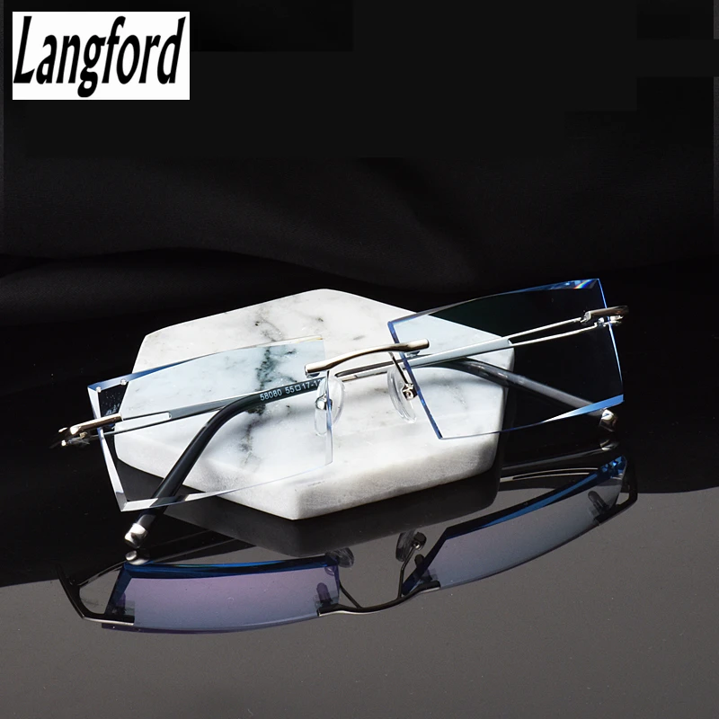 

Handmade diamond cutting glasses rimless glasses frame flat prescription prescription glasses frame