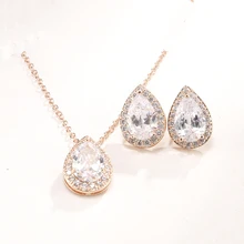 Модный женский свадебный ювелирный набор, капля воды, кубическая инкрустация цирконием, кристалл, свадебные серьги, ожерелье, набор для подружек невесты CSS297