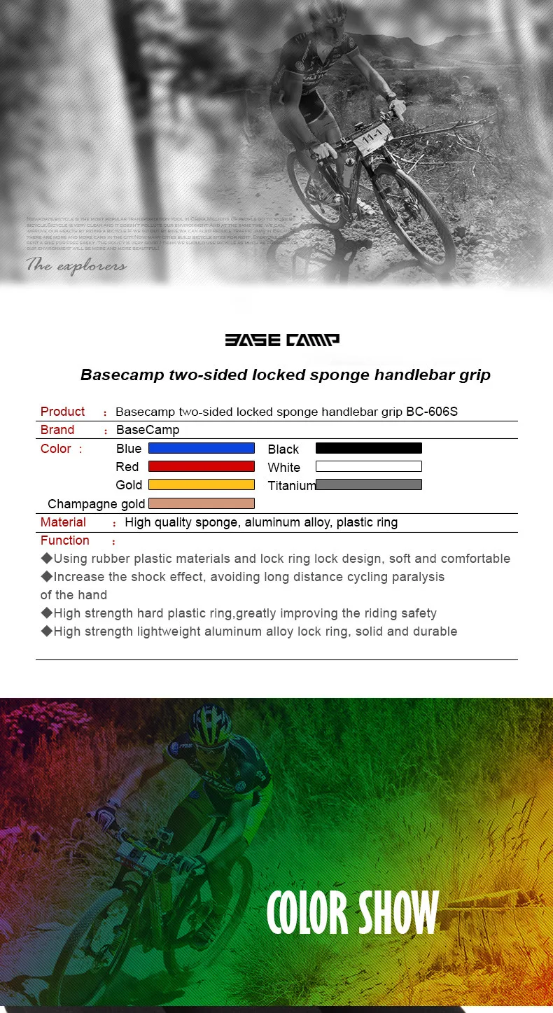 BASECAMP велосипедные ручки мягкие с замком Нескользящие удобные ручки для горного велосипеда аксессуары BC606S
