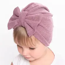 Новые дешевые новорожденные дети детские шапки Turbans кепки s Прекрасные Детские Зимние головные уборы бантом Твердые крышки шапка для малыша аксессуары