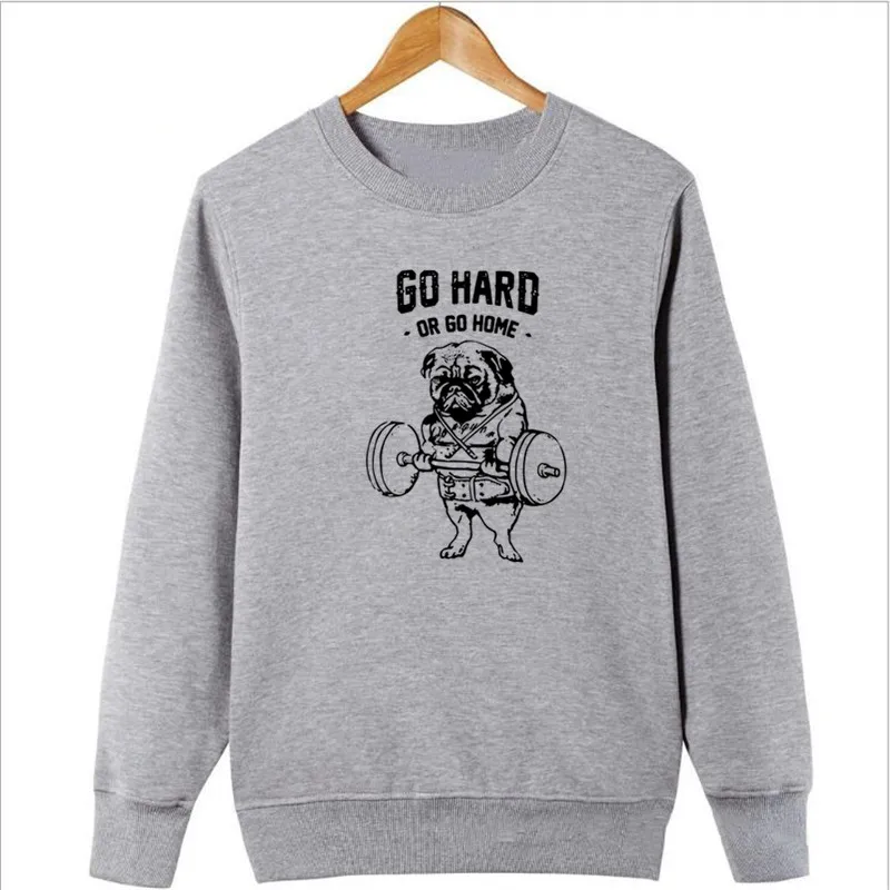 

New fitness pug Thick Fleece warm men printed o-neck sweatshirt men fashion Cotton Blend cool body building men hoodie