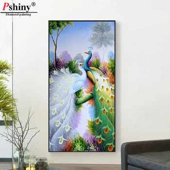 

Pshiny 5d DIY diamond painting Lucky lover peacock cross stitch square drill diamond embroidery animal Home decoration F201