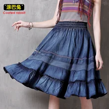Летняя винтажная стильная женская джинсовая юбка с высокой талией, средняя Модная Джинсовая юбка, женские джинсы в гармошку, юбки для девочек