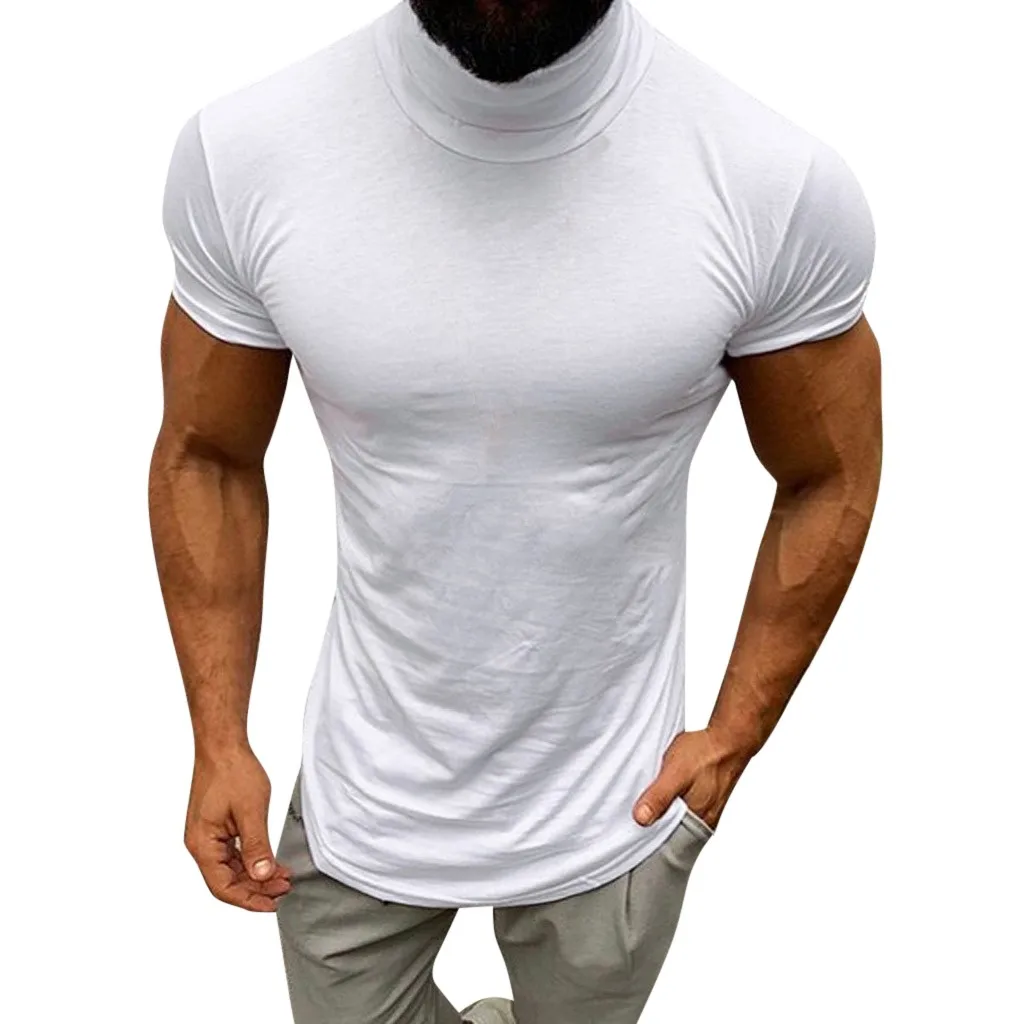 Новинка, летняя однотонная мужская футболка, модная, v-образный вырез, короткий рукав, футболка, Мужская одежда, тренд, Повседневный, облегающий Топ, тройники, поступление - Цвет: Белый