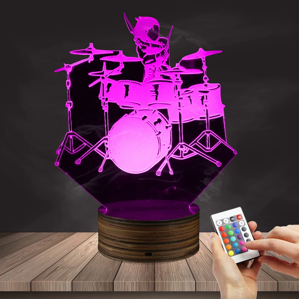 1Piece Drum And Drummer 3D Lights Drummer Beating Drums LED Night