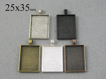 

25 Pieces 25x35mm Rectangle Pendant Tray, Bezel Pendant, Rectangle Cabochon Settings - Silver