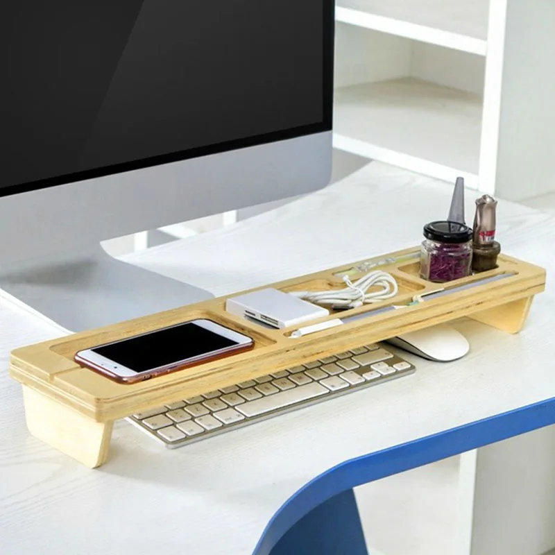 Wooden Desktop Stand Box Keyboard Storage Boxes Bins Space Saving