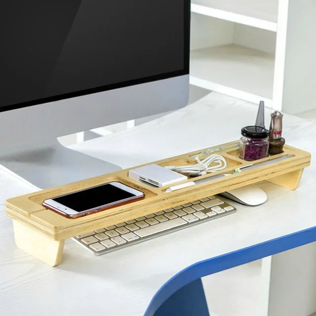 Wooden Desktop Stand Box Keyboard Storage Boxes Bins Space Saving ...