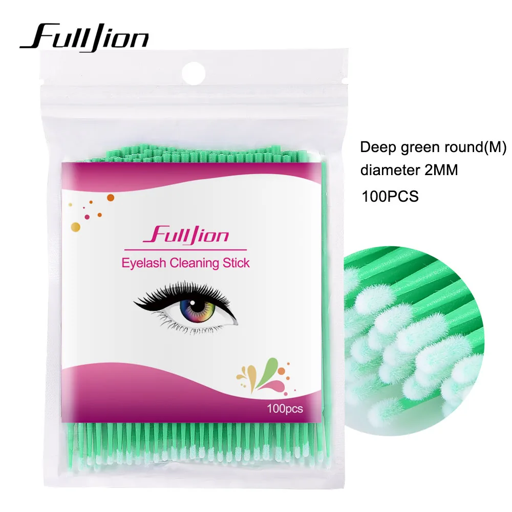 Fulljion 100 шт./компл. ватный тампон макияж кисти для чистки ресниц палочки микрощетки наращивание ресниц удаление для глаз - Цвет: deep green in bag