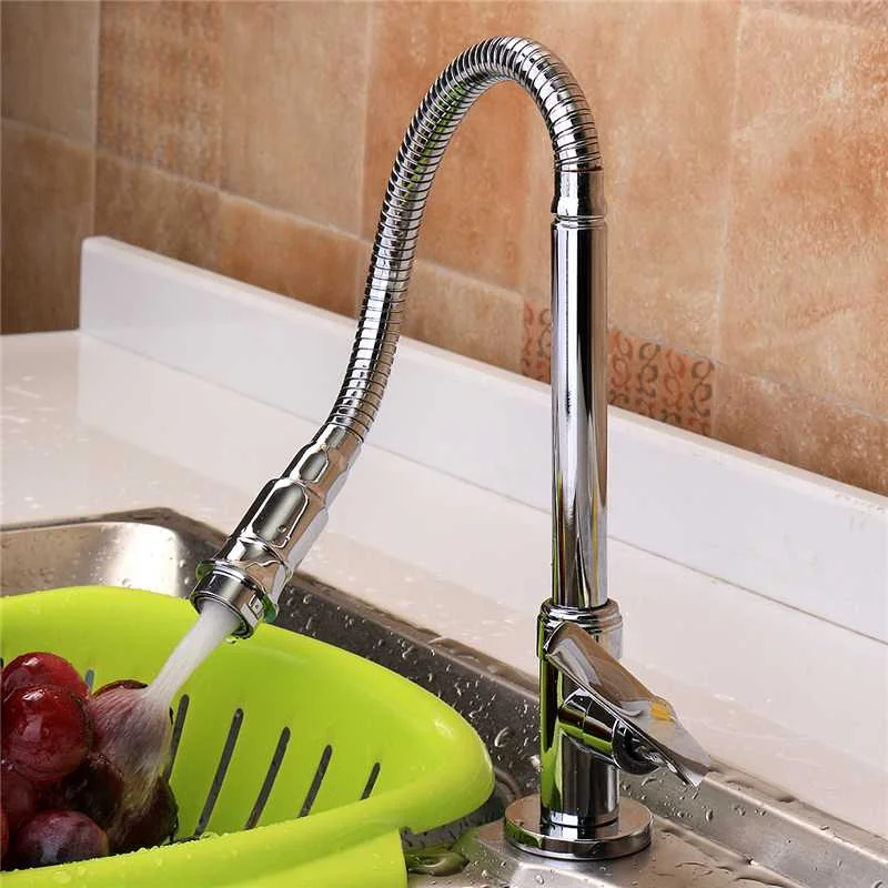 

Single Hole Chrome Brass 360Rotation Pull Out Spring Kitchen Bathroom Sink Single Lever Faucet Cold Tap Deck Mounted