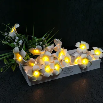 

20 LED Simulation Plumeria Acutifolia Lamp String Warm White Led Battery Box Decorative Lights Holiday Decorations