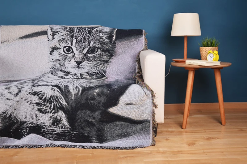 Персональные печатные кошка собака животный принт трикотажные покрывало на диван легкий портативный хлопок одеяло для всех сезонов