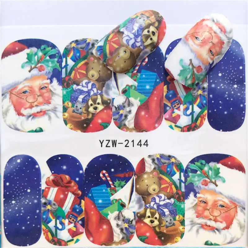 WUF 1 шт. Рождественский дизайн ногтей Водные Наклейки розовая снежинка снеговик переводные наклейки