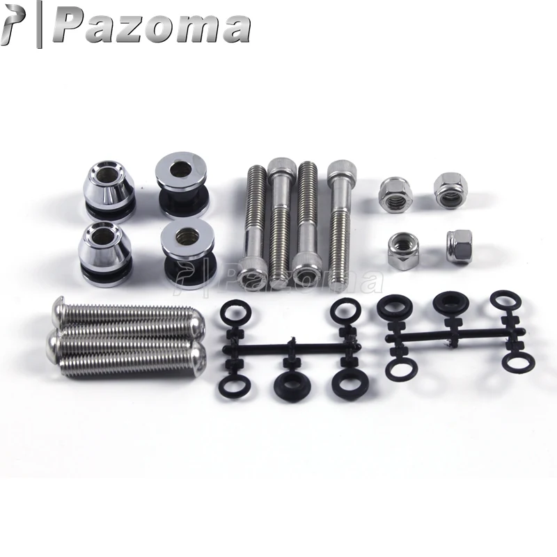 Chrome Motorcycle Sissy Bar Mounting Hardware Bolt Kits Docking Point Nuts Bushing for Harley