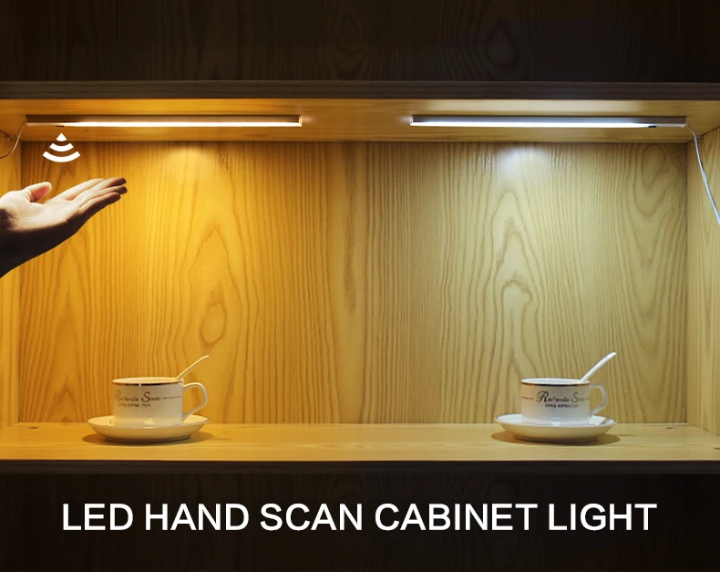 Hand Sweep LED Cabinet Lights Hand Scanning Sensor Motion Activated Bar Light 5W 6W 7W 30-50CM Lamp For Kitchen Closet Cupboard