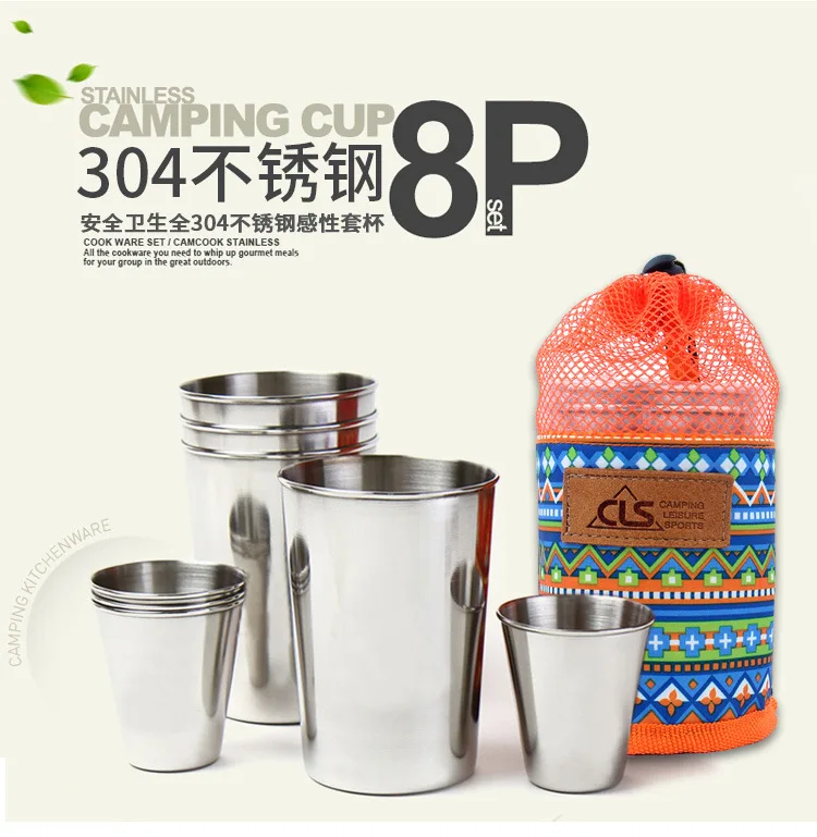 Copo de Acampamento Utensílios de Cozinha para Caminhadas ao ar Copos para Vinho Inoxidável Piquenique Conjunto Livre Mochila Viagem Água Cerveja Uísque Aço 3 High Quality Esporte e Lazer