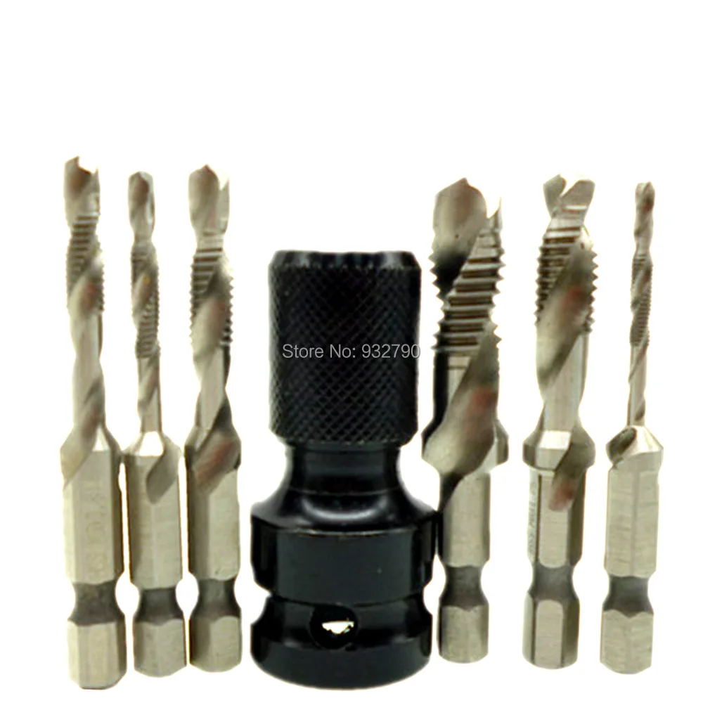 

1/2" Inch Drive Female Impact Dr To 1/4" Snap Hex Shank Bit Adaptor Driver With 6pcs Combination Drill Tap Metric Drill 1/4" Hex