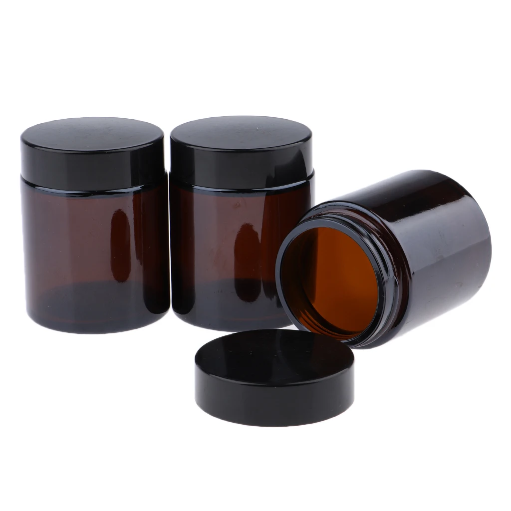 3Pcs 100ml Dark Brown Empty Makeup Jar Pot Travel Face Cream Lotion Cosmetics Glass Containers  Bottles