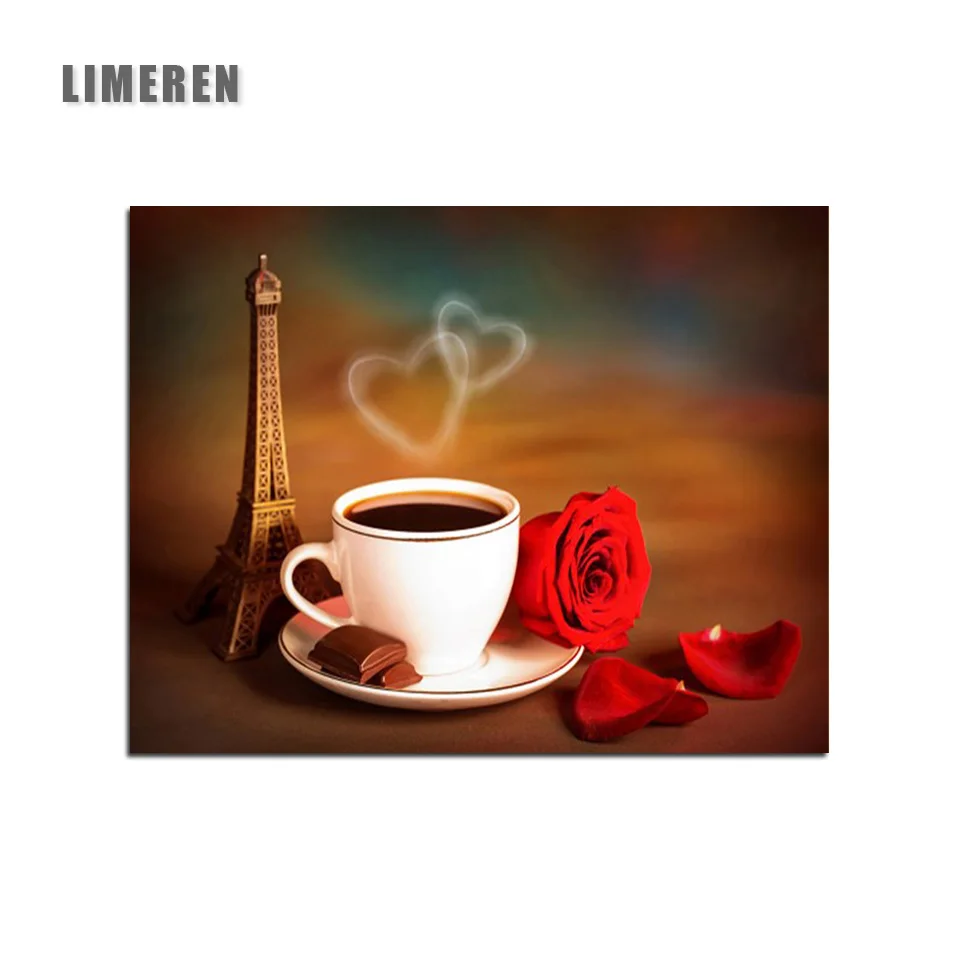 

Drop Shipping Paint By Numbers For Adults Coffee Rose Eiffel Tower Coloring On Canvas Acrylic Painting By Number For Unique Gift
