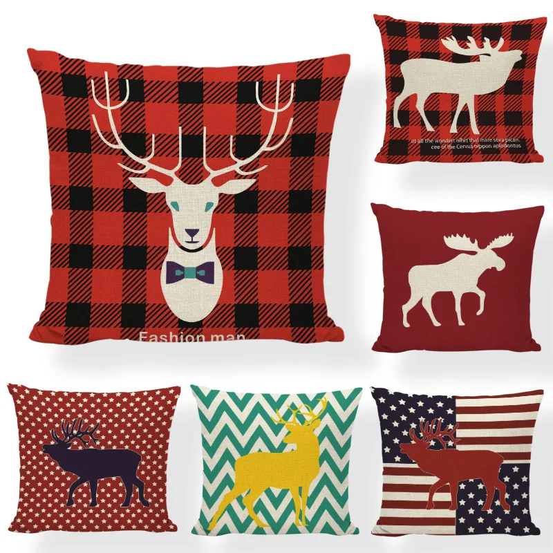Moose Чехол на подушку Merry Christmas Buffalo Плед черные птицы 45*45 см Усы олень Кемпинг